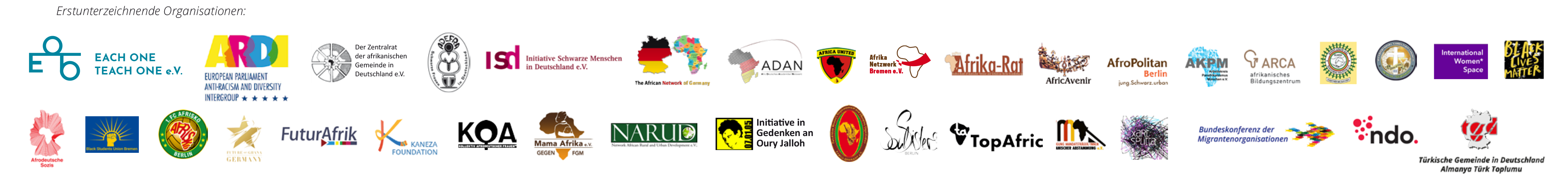 Abbildung von Logos der erstunterzeichnenden Organisationen.